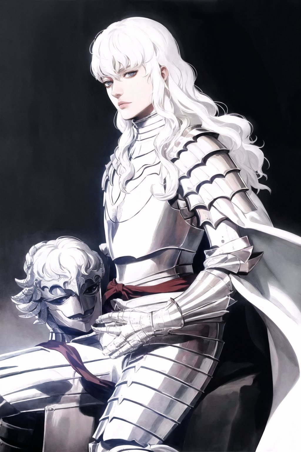 1guy, beautiful, portrait, looking at viewer, Griffith, berserk, long white hair, armour