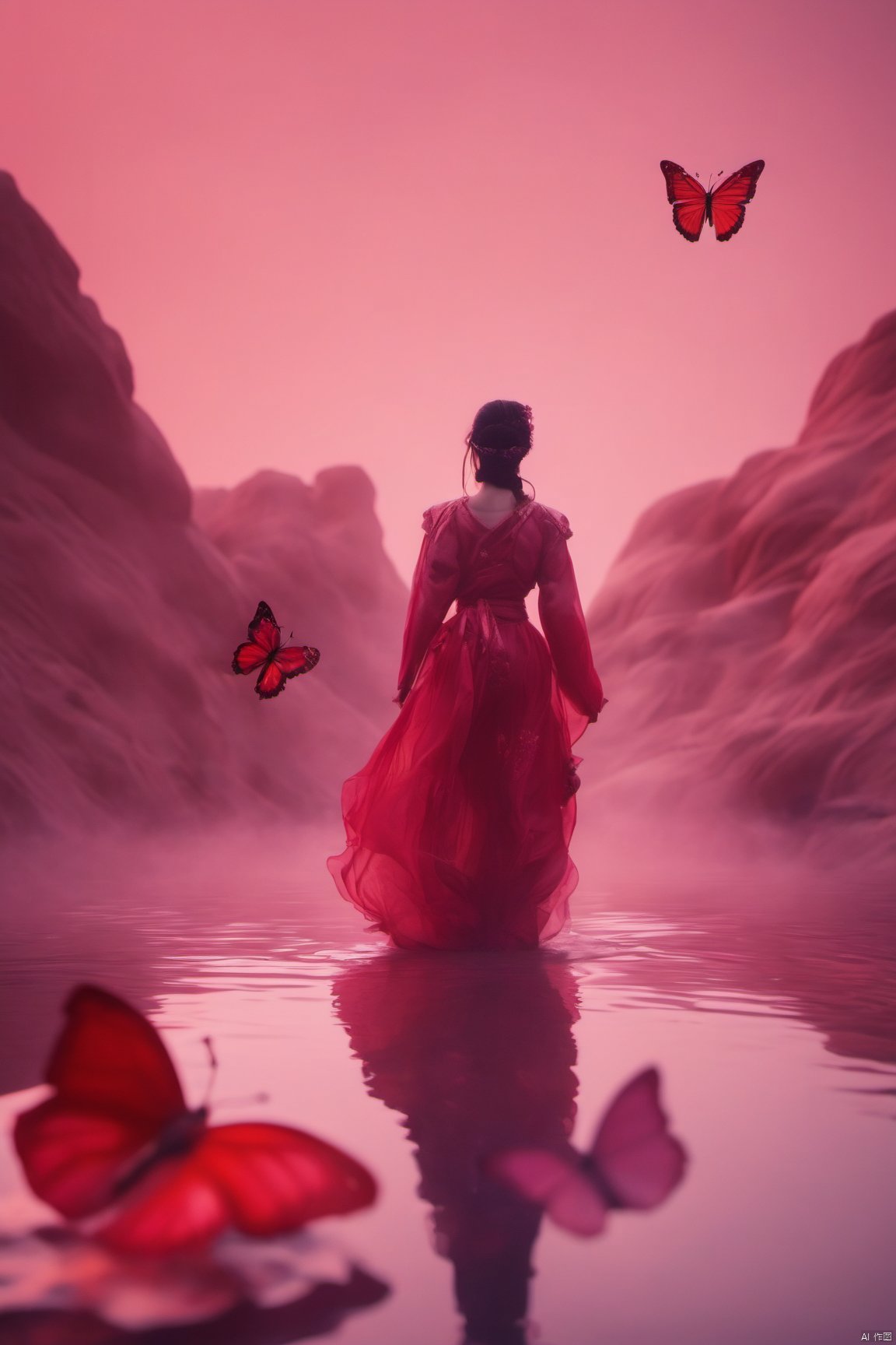 X-Rose,rose,red,pink,puWater_butterfly,butterfly,water,water ripplesrpleX-Rose,rose,red,pink,purple, Silhouette_Landscape, Water_butterfly, desert_sky, weijin_hanfu, medusa, FANTASY