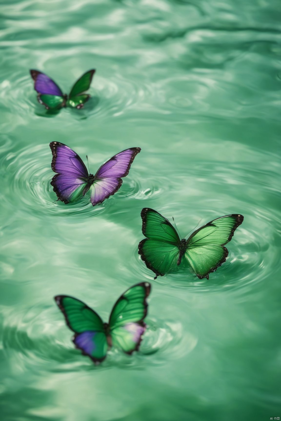 Water_butterfly,green butterfly,water,water ripplesrple