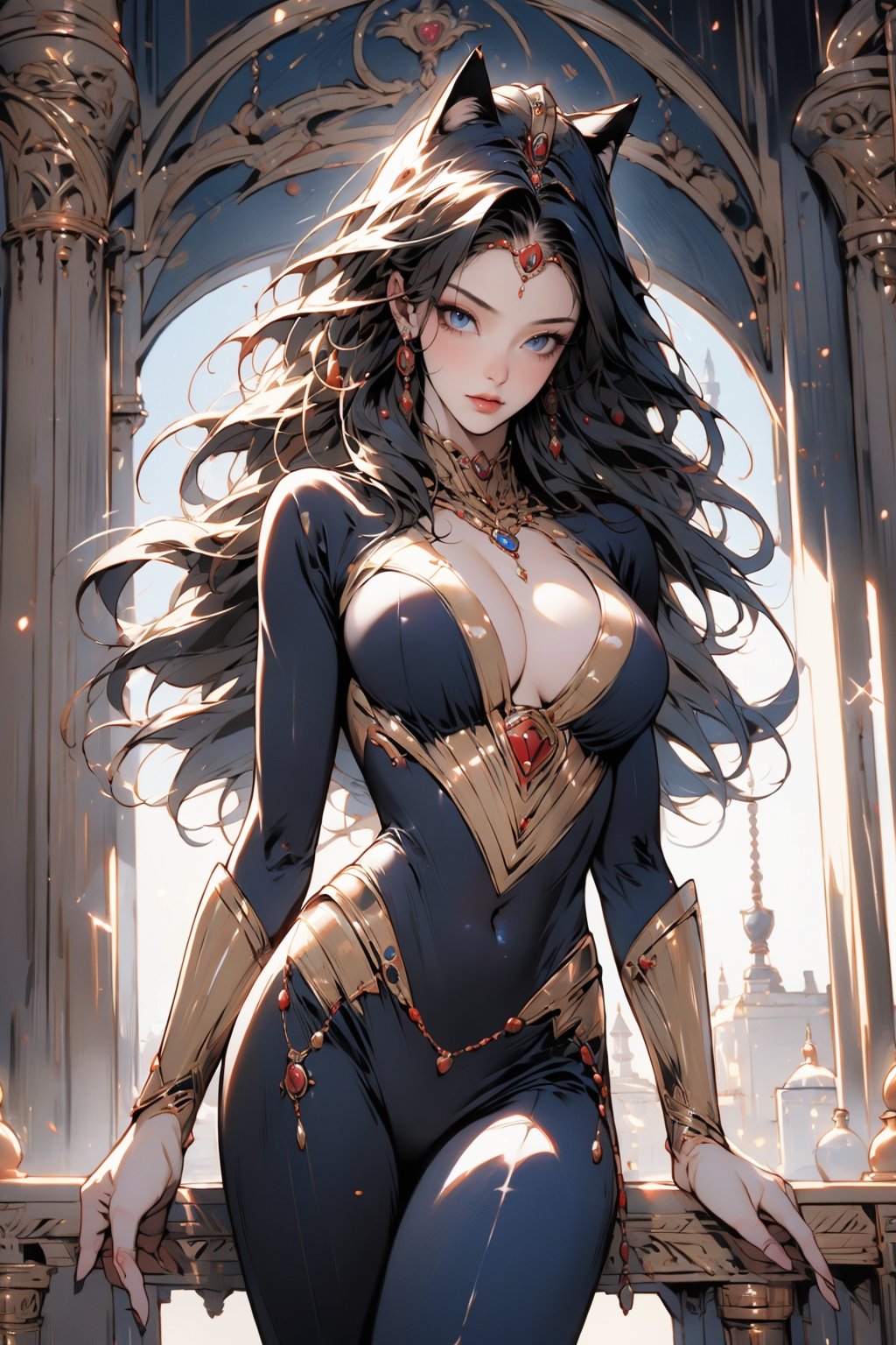 Egyptian queen, (cat woman), busty and sexy girl, 8k, masterpiece, ultra-realistic, best quality, high resolution, high definition,ECWITCH,NJI BEAUTY