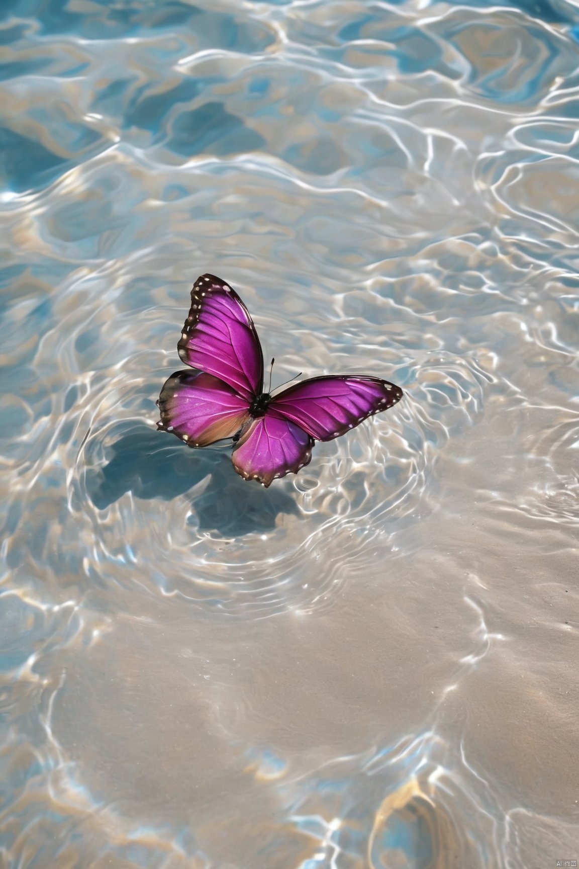  fantasy_butterfly,big coloful butterfly,water,water ripples,beach,