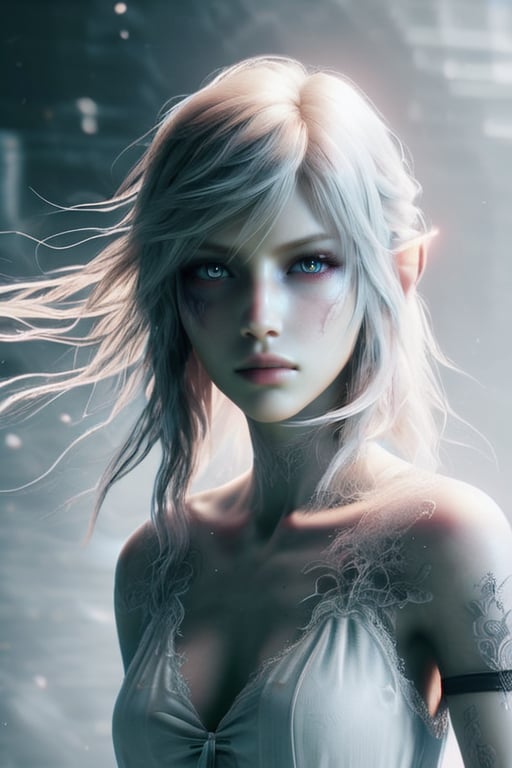 final fantasy,realistic,minimalism style,ghostly beauty,natural skin texture