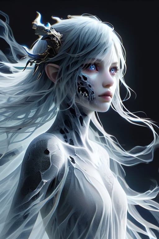 final fantasy,realistic,minimalism style,ghostly beauty,natural skin texture