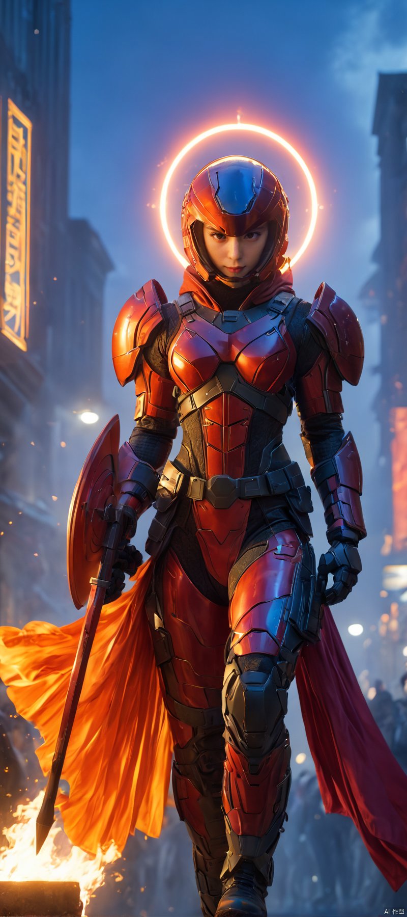 1 girl, Flame body, masterpiece, top quality,phoenix dark is x-men, beautiful and aesthetic:1.2, (1girl:1.3), (full body:1.5),red suitbody ,looking at viewer,fire hair, extreme detailed,(fire hands:1.5),fire,smoke,goddess, detailed, detail fingers, detail face, masterpiece,ultra realistic,32k,extremely detailed CG unity 8k wallpaper, best quality, Cinematic photography, movie mood, cinematic light, compelling composition, storytelling elements, conveys emotion, mood, and narrative depth, creating visually striking images that feel like still frames from a film, Cinematic portrait photography, capture subject in a way that resembles a still frame from a movie, cinematic lighting, story, narrative quality, drawing viewers into the scene and evoking a sense of cinematic immersion, capturing emotion, professional, engaging, compelling composition, night photography, nocturnal beauty, city lights, starry skies, celestial wonders, moonlit landscapes, urban glow, capturing the essence of darkness, ethereal atmosphere, dramatic shadows, magical ambiance, long exposure techniques, expert use of light sources, Heavenly Breasts,COLORFUL GRADIENT,score_9_up score_8_up score_7_up,DAMIMI,Spear and Shield,UTASHIMADG fishnets mecha leotard armor, HKMAGIC,Wearing fist gauntlets, HKSTYLE,MECHA ANGEL SOLDIER,((Hold huge spear and huge shield:1.5)),Hold spear and Shield