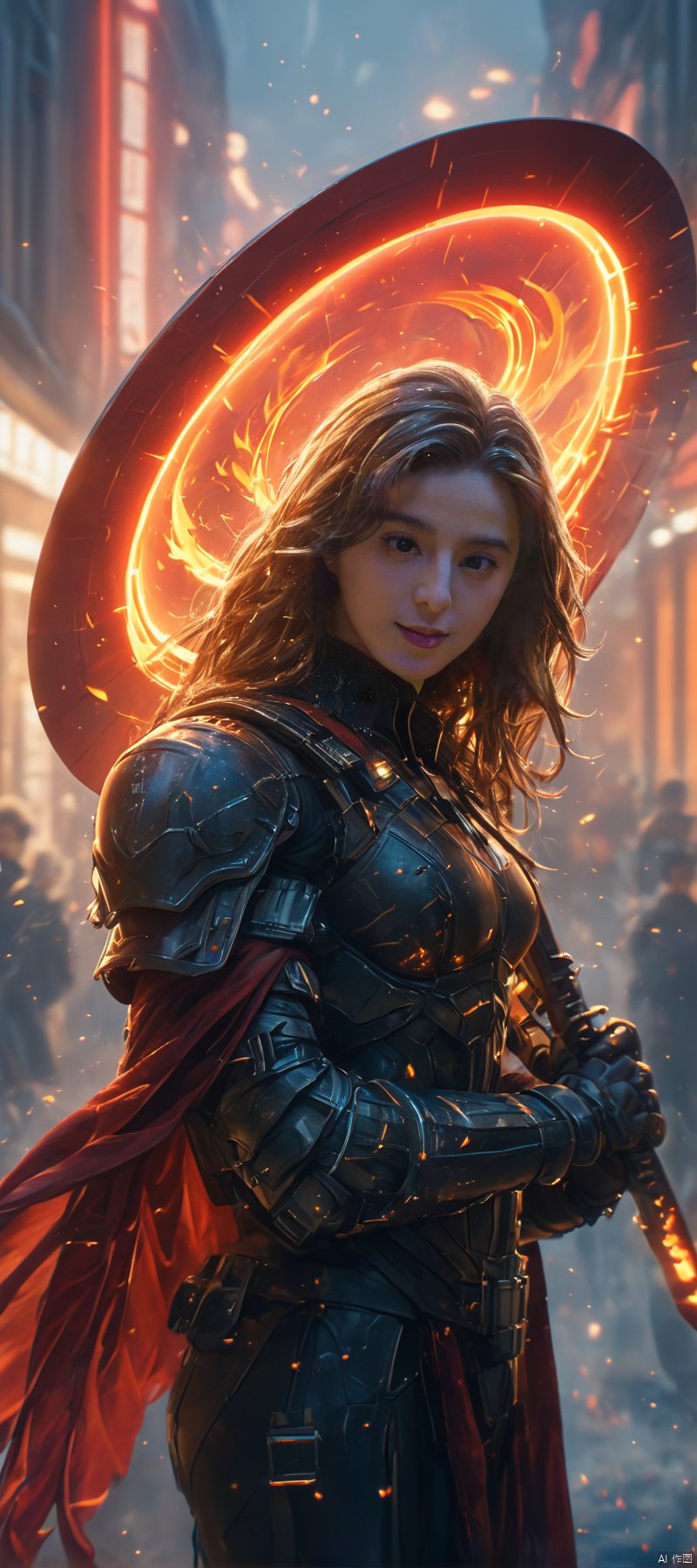 1 girl, Flame body, masterpiece, top quality,phoenix dark is x-men, beautiful and aesthetic:1.2, (1girl:1.3), (full body:1.5),red suitbody ,looking at viewer,fire hair, extreme detailed,(fire hands:1.5),fire,smoke,goddess, detailed, detail fingers, detail face, masterpiece,ultra realistic,32k,extremely detailed CG unity 8k wallpaper, best quality, Cinematic photography, movie mood, cinematic light, compelling composition, storytelling elements, conveys emotion, mood, and narrative depth, creating visually striking images that feel like still frames from a film, Cinematic portrait photography, capture subject in a way that resembles a still frame from a movie, cinematic lighting, story, narrative quality, drawing viewers into the scene and evoking a sense of cinematic immersion, capturing emotion, professional, engaging, compelling composition, night photography, nocturnal beauty, city lights, starry skies, celestial wonders, moonlit landscapes, urban glow, capturing the essence of darkness, ethereal atmosphere, dramatic shadows, magical ambiance, long exposure techniques, expert use of light sources, Heavenly Breasts, HKMAGIC,Wearing fist gauntlets, HKSTYLE,MECHA ANGEL SOLDIER,((Hold huge spear and huge shield:1.5)),