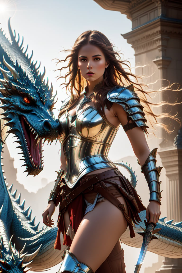 obmaster raw, super high image, super detail, super high resolution, 
((clear light, bright, daylight, ambient light)), ((bright colors)), 
a beautiful woman, with long hair and a statuesque body, mounted on
a giant dragon, she takes the reins of the beast, a young woman,
warrior, fantasy, half-discovered body, with shoulder pads and breastplate,
sword on the side of his leg, long hair, intricate intricate hair,
brown hair, young woman, fantasy warrior,
fantastic art, boris ballejo style, luis royo style,
in a fantasy place, with daylight,
8k, masterpiece, raw photo, Best quality, photorealistic, Extremely
Detailed Cg Unity 8k wallpaper, depth of field, light
cinematography, lens flare, ray tracing,Colors,LADYWARRIOR,Aurea