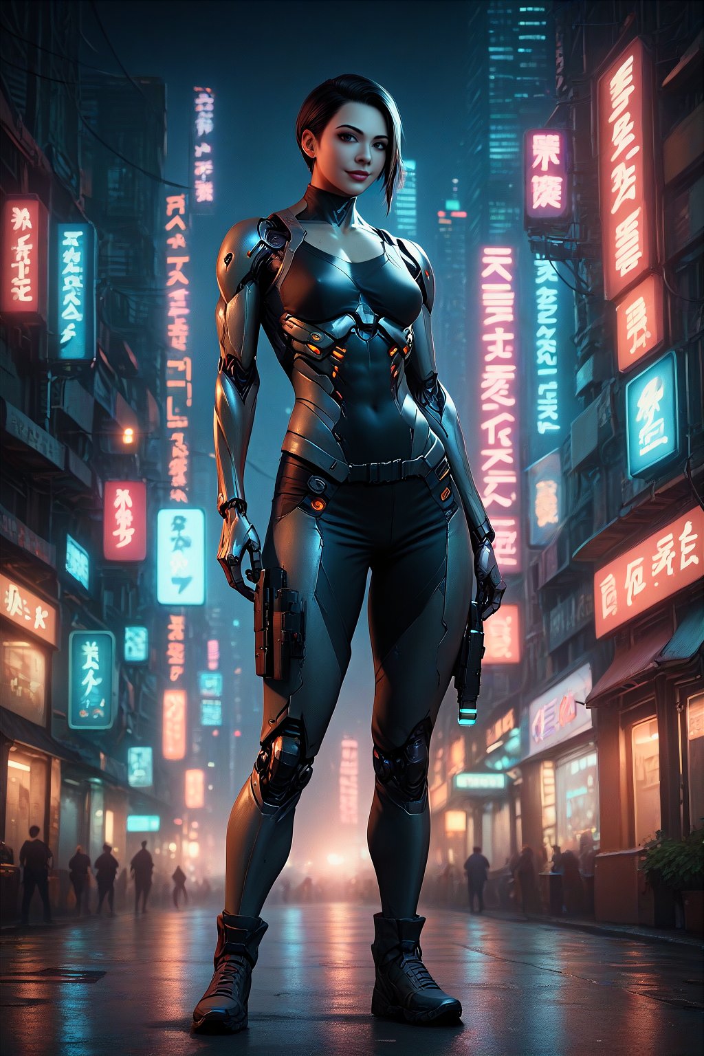 Score_9, Score_8_up, Score_7_up, Score_6_up, Score_5_up, Score_4_up, masterpiece, best quality, ultra-detailed, photorealistic, 
BREAK
FuturEvoLabGirl, FuturEvoLab-Cyberpunk, 
BREAK
1girl, beautiful Asian girl, cyberpunk girl, futuristic, neon lights, (cool:1.2), (techwear:1.4), (cyborg:1.5), (detailed:1.3), (cityscape:1.1), (high-tech:1.3), urban, (dark:0.8), (glowing:1.2), (mysterious:1.2), (vibrant colors:1.4), (high contrast:1.1), street, (dynamic:1.2), (electronic:1.3), edgy, (cybernetic:1.5), (gothic:0.7), Blade Runner, 
photorealism, digital art, cinematic, Gregory Crewdson