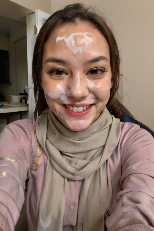 1girl,happy,cum on face,scarf