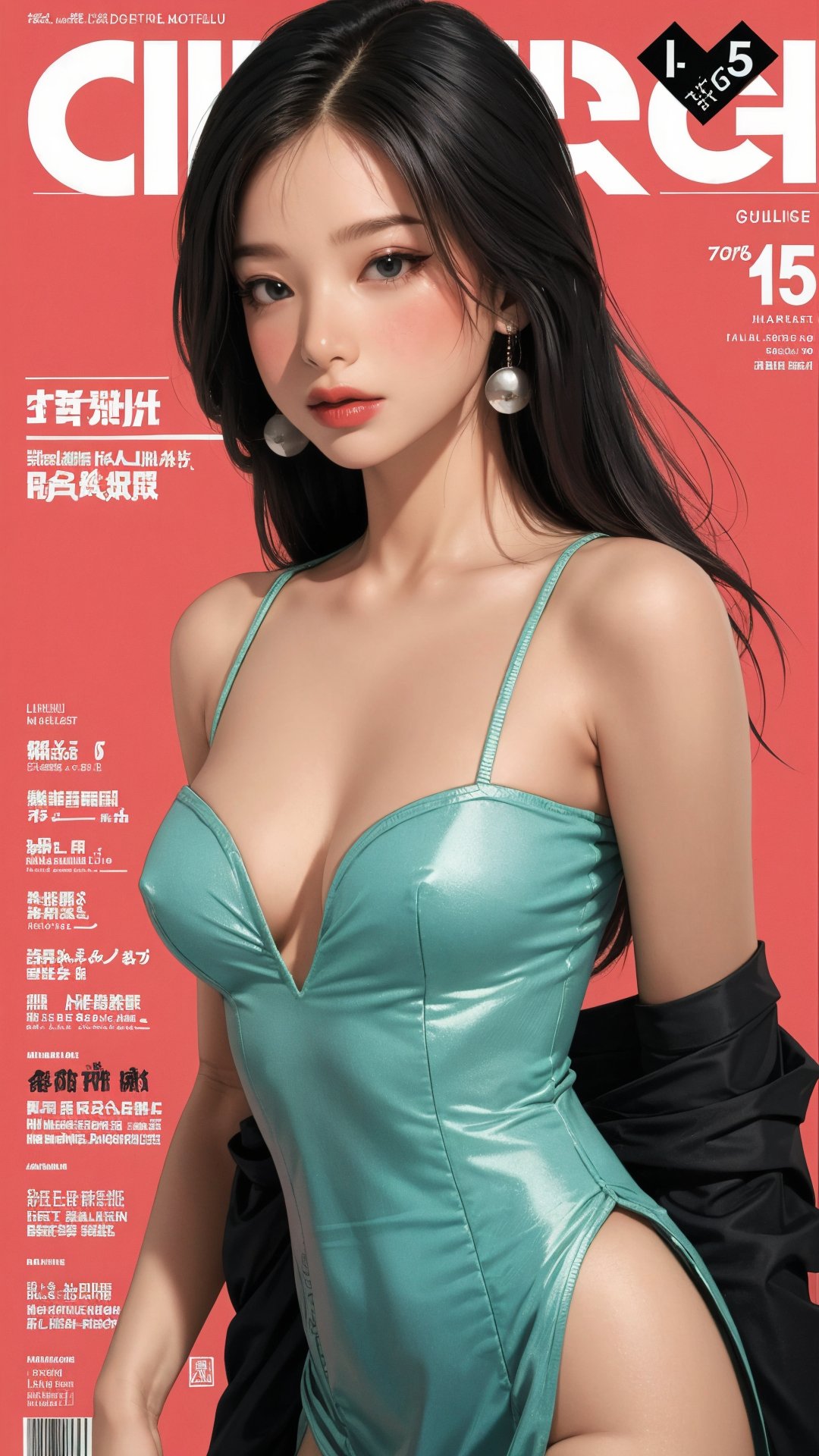 1girl, standing, thigh up body, ((looking at viewer, center opening,)) 2D artstyle, magazine cover, outline, earings, blush, green background, hairstyle, ultra detailed, best quality, sharp focus, ,DiaSondef,sophiesw,Mia ,Anna ,mthanhh,minatw,momo,sanatw,aespakarina,wintracy