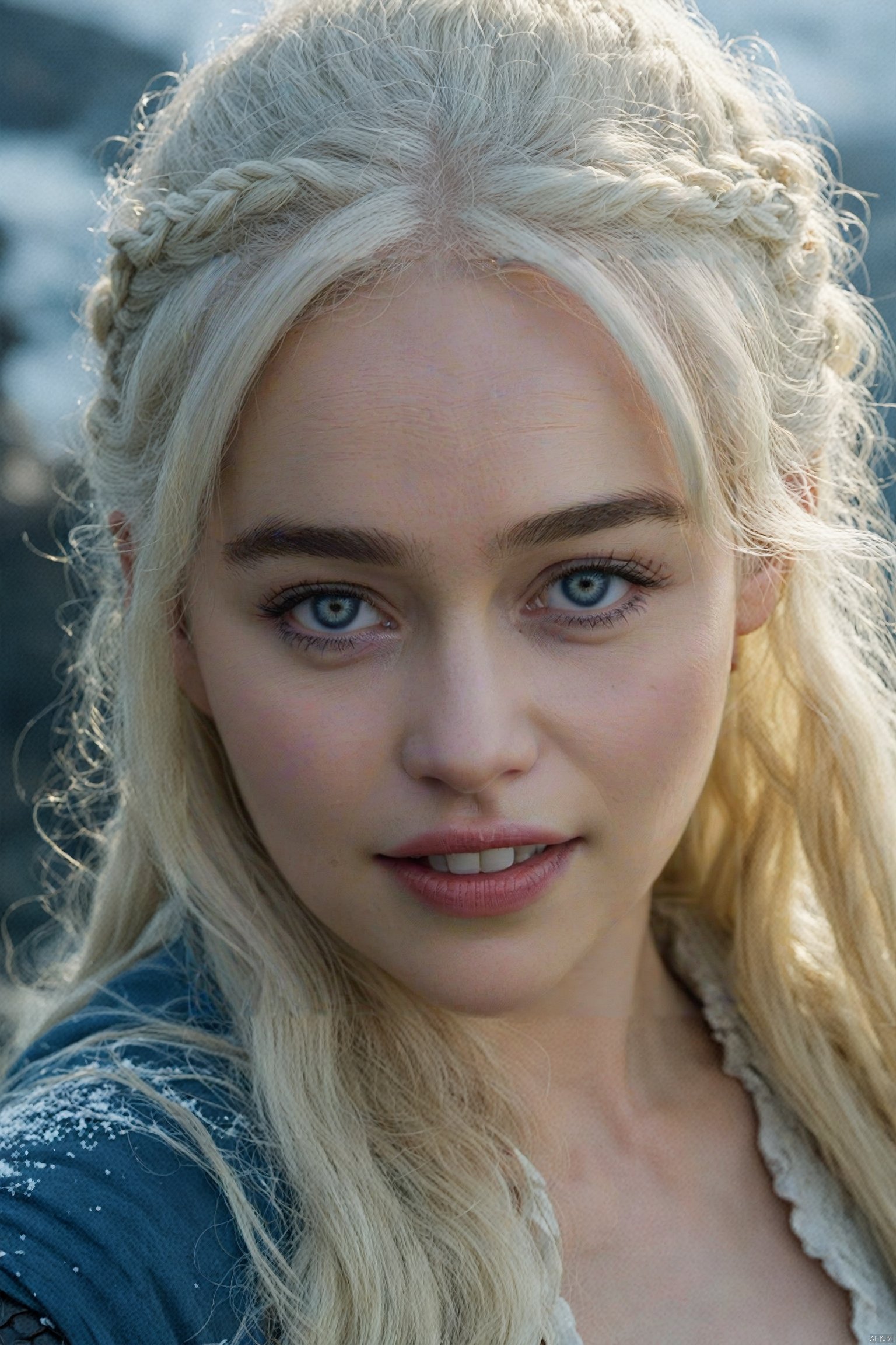  (Movie Still) from Game of Thrones,(extremely intricate:1.3),(realistic),portrait of a girl,the most beautiful in the world,Daenerys Targaryen,blonde hair,long hair,blue eyes,behind her is a dragon,monster,teeth,snow,(detailed face, detailed eyes, clear skin, clear eyes),photorealistic,award winning,professional photograph of a stunning woman detailed,sharp focus,dramatic,award winning,cinematic lighting,volumetrics dtx,,Movie Still, , emilia clarke,Emilia Clarke