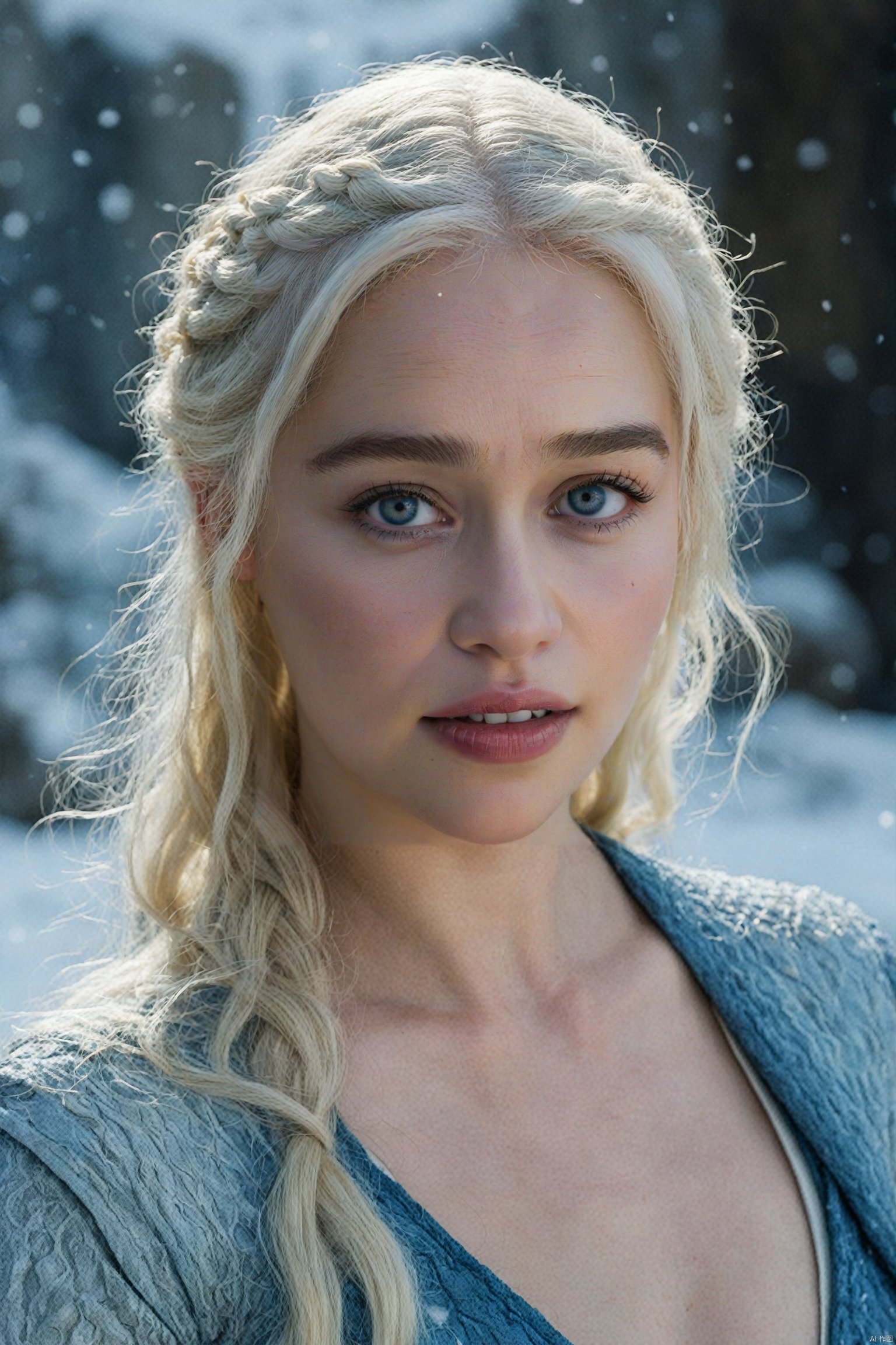  (Movie Still) from Game of Thrones,(extremely intricate:1.3),(realistic),portrait of a girl,the most beautiful in the world,Daenerys Targaryen,blonde hair,long hair,blue eyes,behind her is a dragon,monster,teeth,snow,(detailed face, detailed eyes, clear skin, clear eyes),photorealistic,award winning,professional photograph of a stunning woman detailed,sharp focus,dramatic,award winning,cinematic lighting,volumetrics dtx,,Movie Still, , emilia clarke,Emilia Clarke