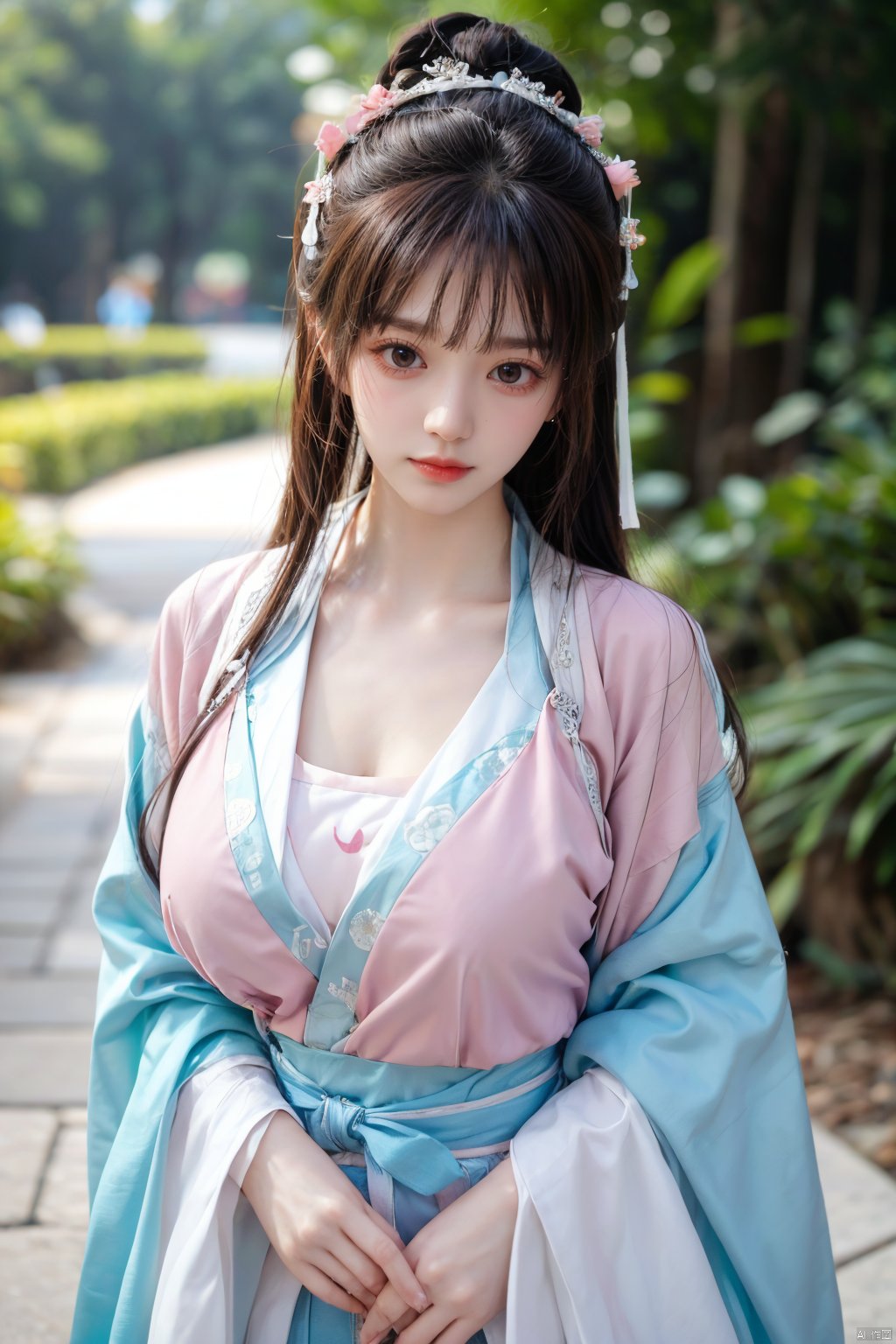 Surrealist beauty photo,(pink-purple hanfu),Xtianxiwei,(big_breasts:1.29), Yunxiao_Fairy,1girl,depth of field,QIEMANCN