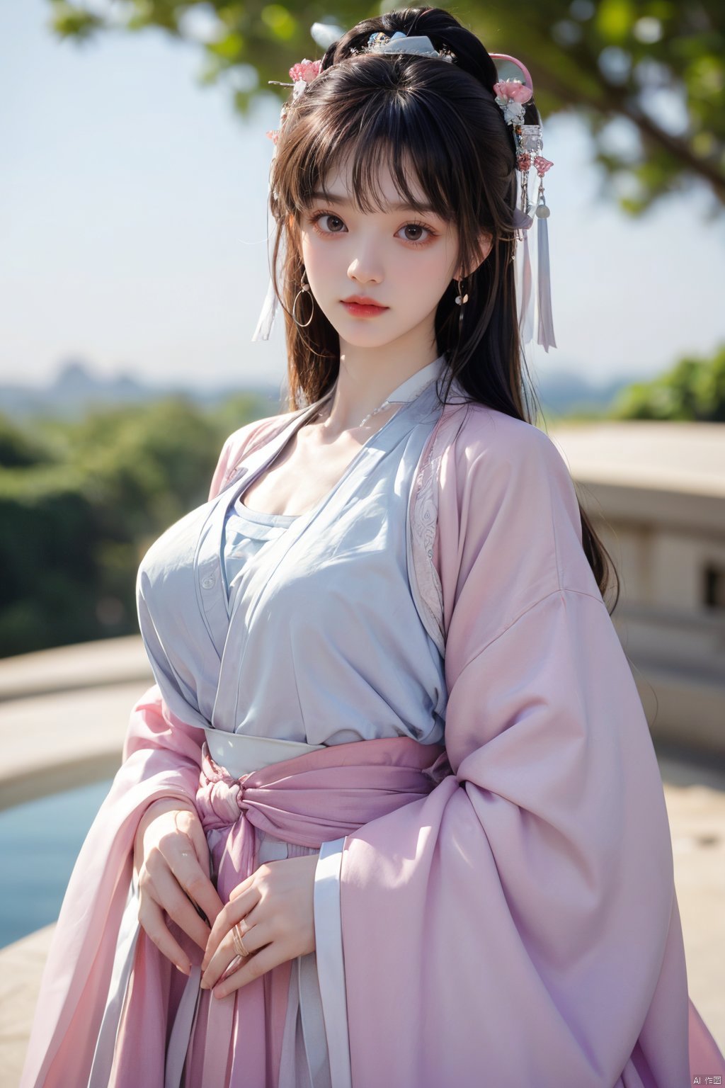 Surrealist beauty photo,(pink-purple hanfu),Xtianxiwei,(big_breasts:1.29), Yunxiao_Fairy,1girl,depth of field,QIEMANCN