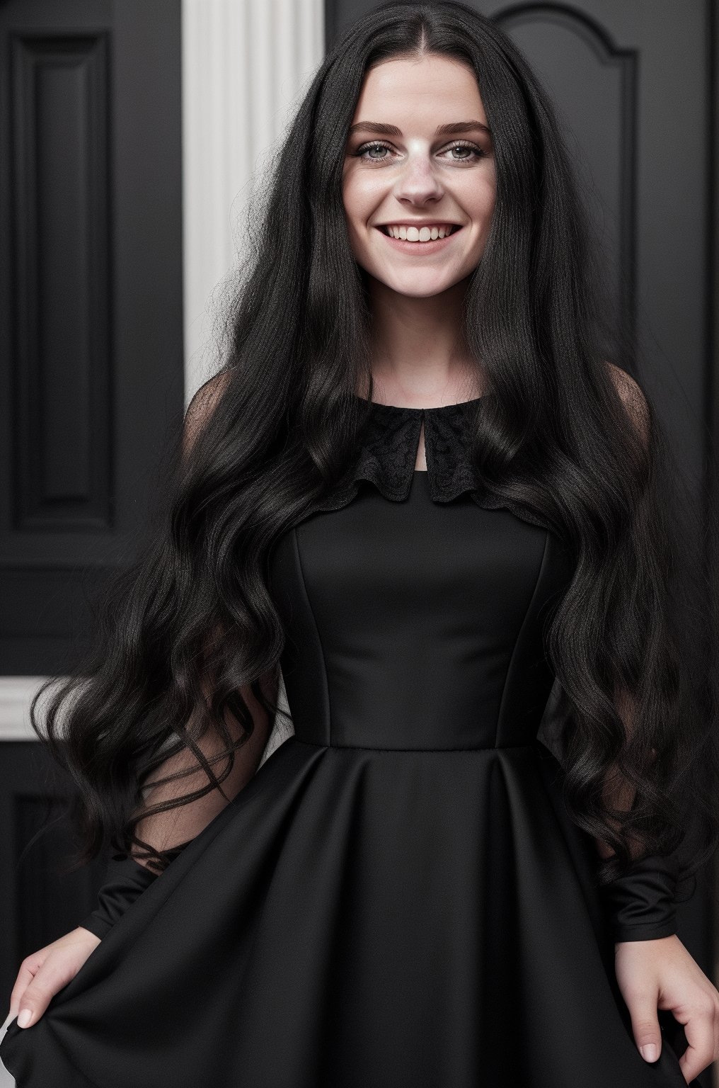 (masterpiece), 1girl, long hair,  black hair, (smile:0.5), dress, ,Girl ,Queen 