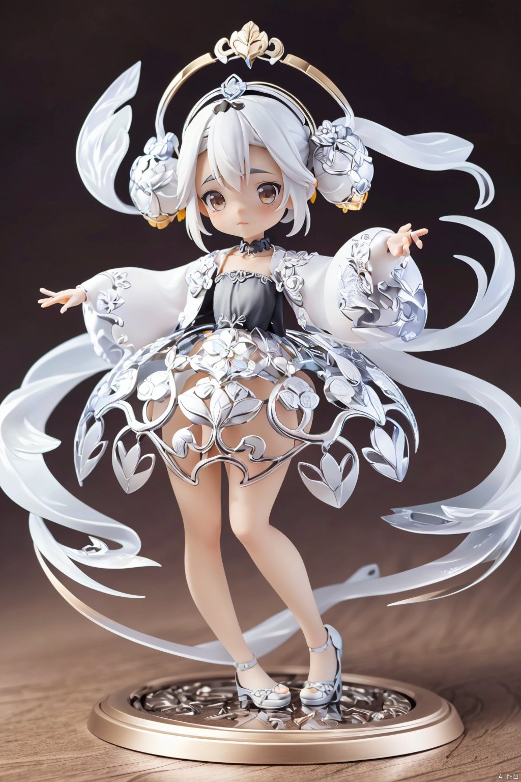 masterpiece,best quality,8K,HDR,RAW,1girl,((solo)),looking at viewer,gjbz, 3d stely,silver,white hair,short hair,hair ornament,dress,  ( figma:0.8),C4D