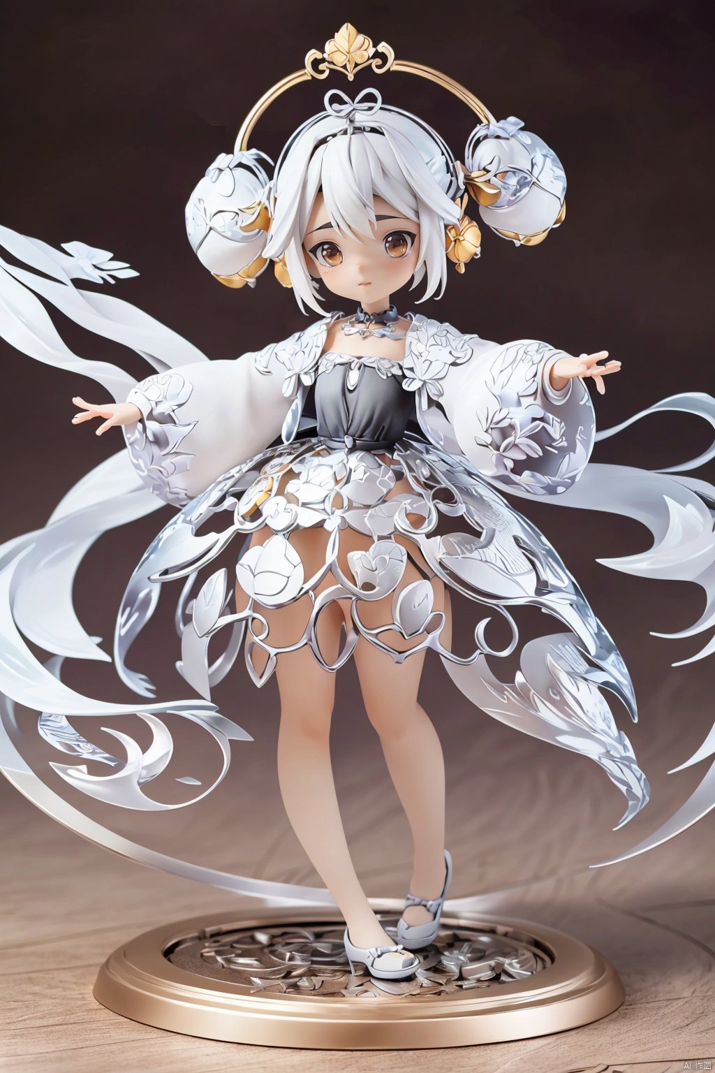 masterpiece,best quality,8K,HDR,RAW,1girl,((solo)),looking at viewer,gjbz, 3d stely,silver,white hair,short hair,hair ornament,dress,  ( figma:0.8),C4D