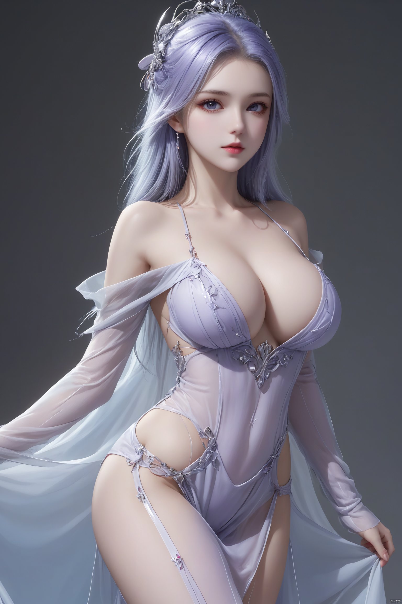 (((head-to-toe shot))),macro range,,a girl,mouth gauze,purple eyes,(((full_ body:1.9))), X-ziling,(big breasts:1.59), - High-quality photography
see-through_dress,(((pa side of Full Body:1.8))),Master's work,Detailed face description,1 girl,Vibrant colors, Confident expression,(full_body:1.5),grey_background,see-through,Posesse