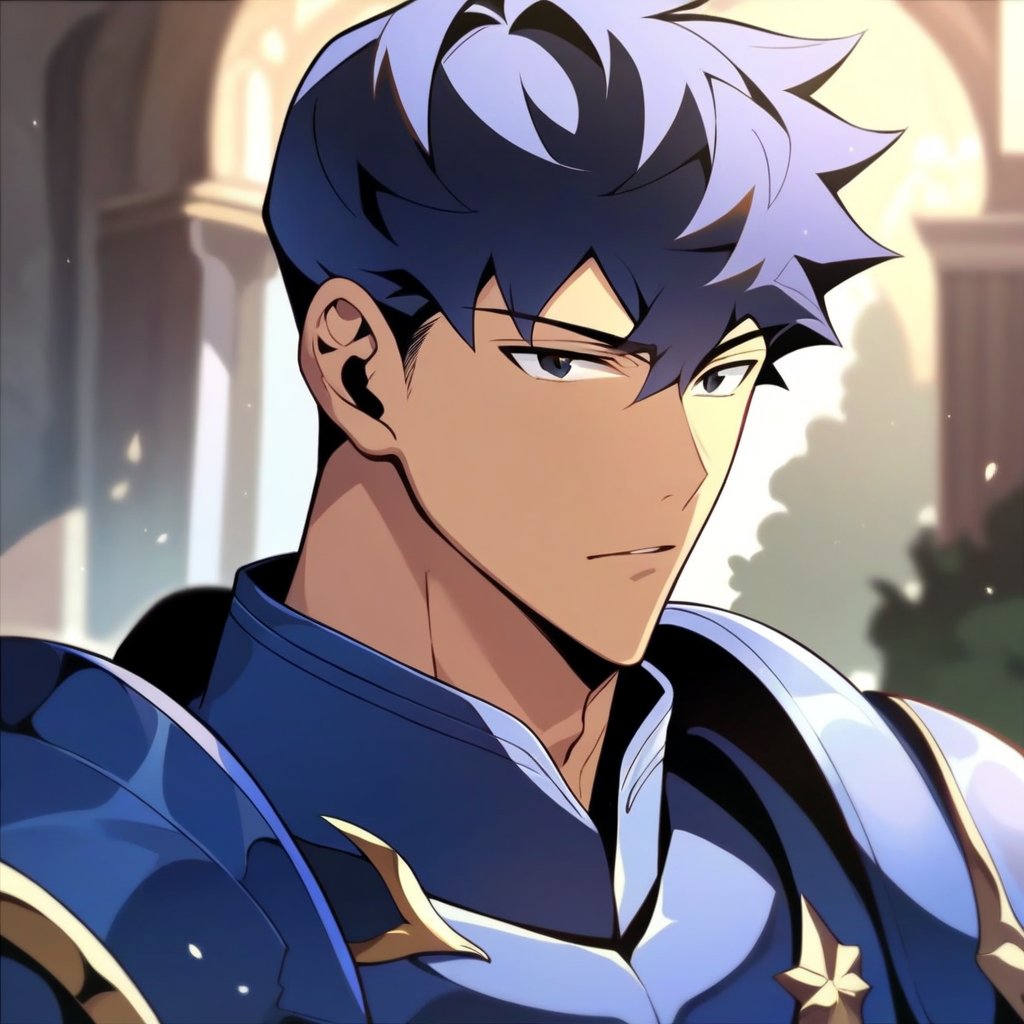 score_9, score_8_up, score_7_up, masterpiece, best quality, best aesthetic, 1boy, solo, solo male, male focus, dark blue hair, black eyes , seomoonyeob,  blue armor