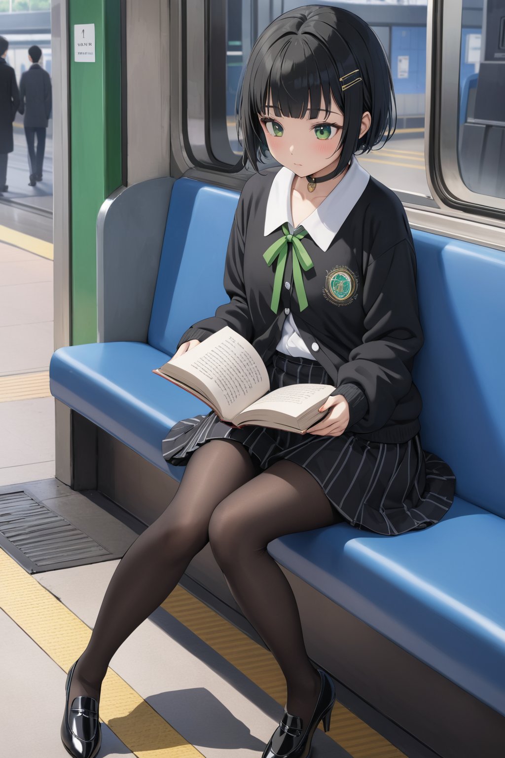 young girl ,  reading book ,  at a local area station by user_669393743098450127 on Tensor.Art