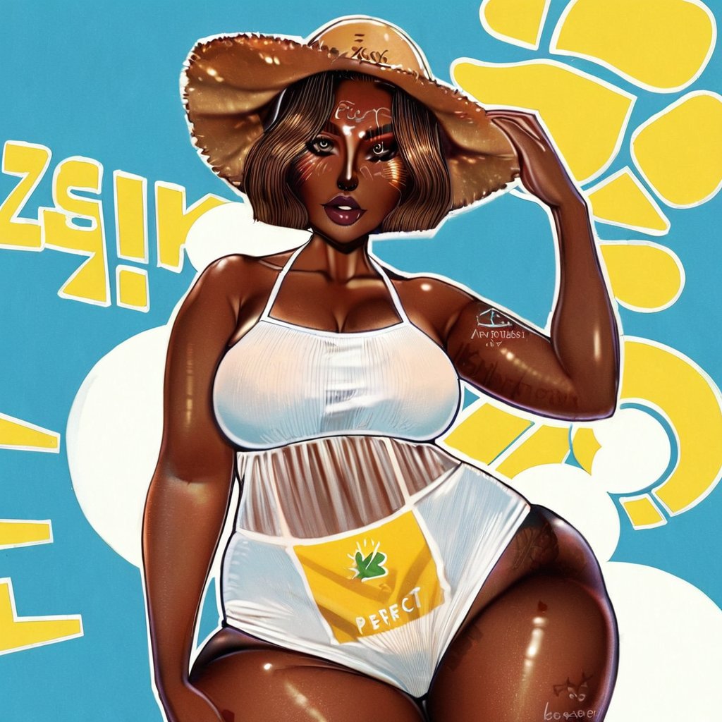 1girl, perfect face , brown skin, short hair, sun_dress , curvy, flat tummy, Z-sks 