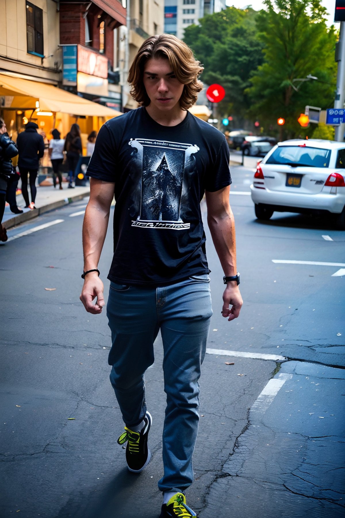 (Evan),  (1boy),  walking in the city at dusk by StecFX on Tensor.Art