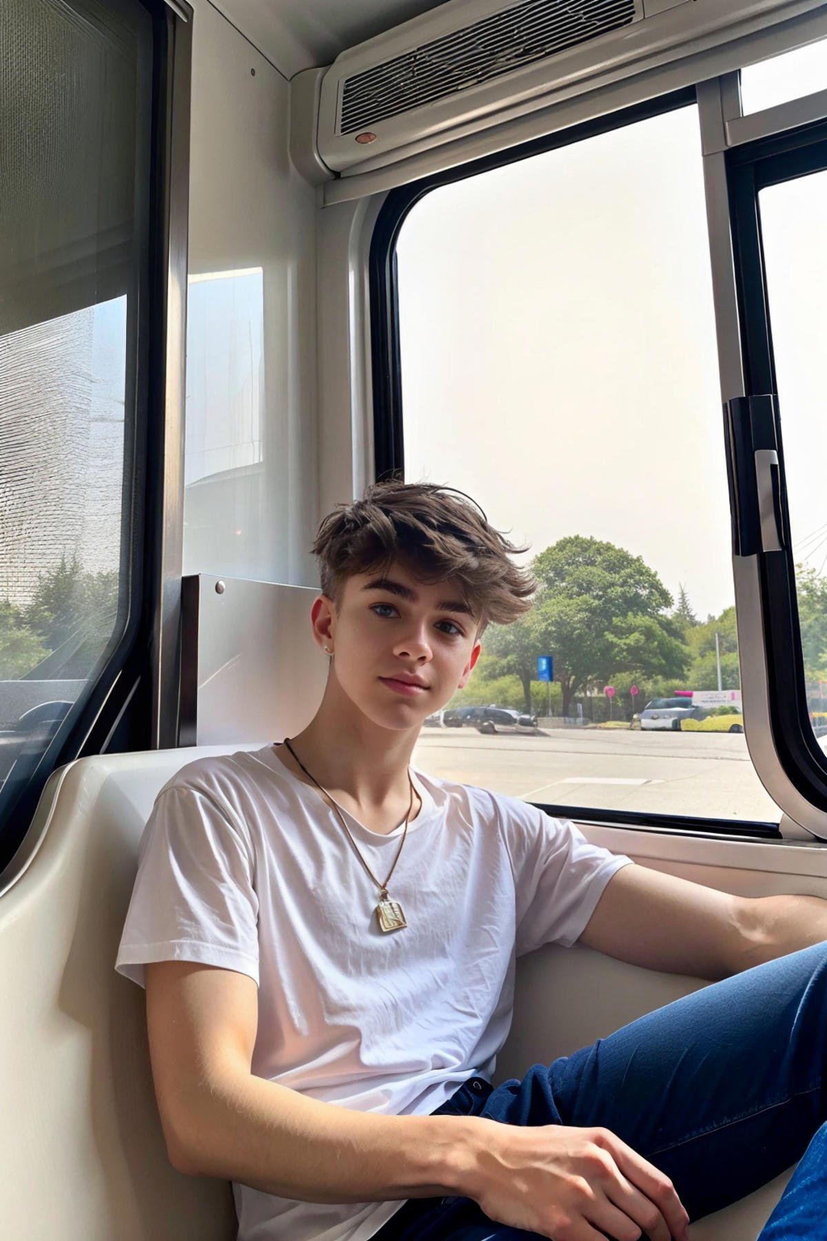 (Liam,  twink),  (1boy) in a subway train car by StecFX on Tensor.Art