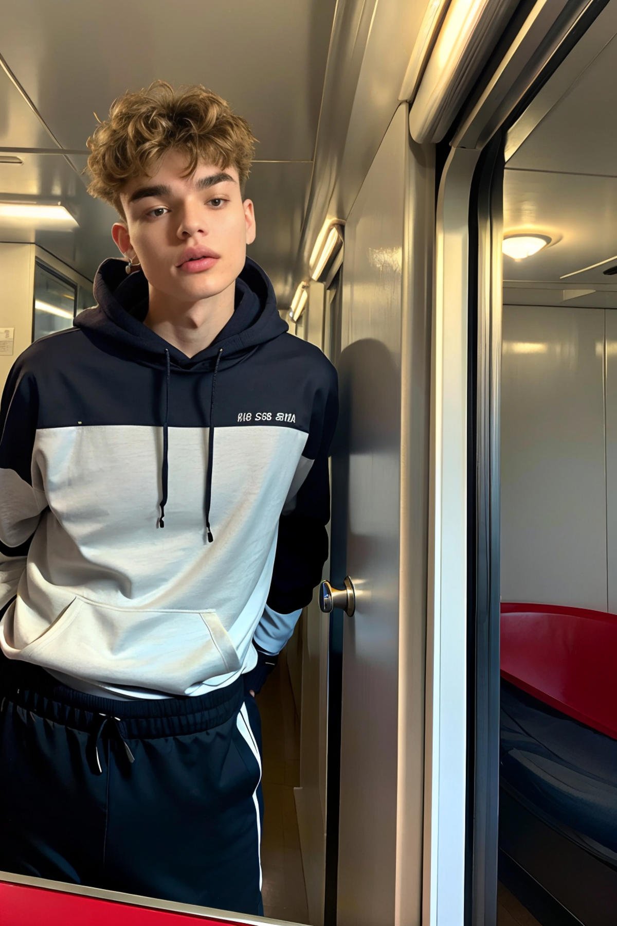 <lora:9B9F68A4BE:0.8> (Cartier Boy, Twink), 22yo, 1boy, in a subway train car, looking out the window, twenty two years old, windswept messy hair, detailed eyes, ultra highest detailed face, handsome, jogging pants and a hoodie sweater, looking out his train window, RAW photo, dreamy soft focus, detailed photo, gorgeous, shallow depth of field, bokeh, hyper detailed photorealistic life-like accurate proportional 8k sharp focus, (selective focus:0.6)