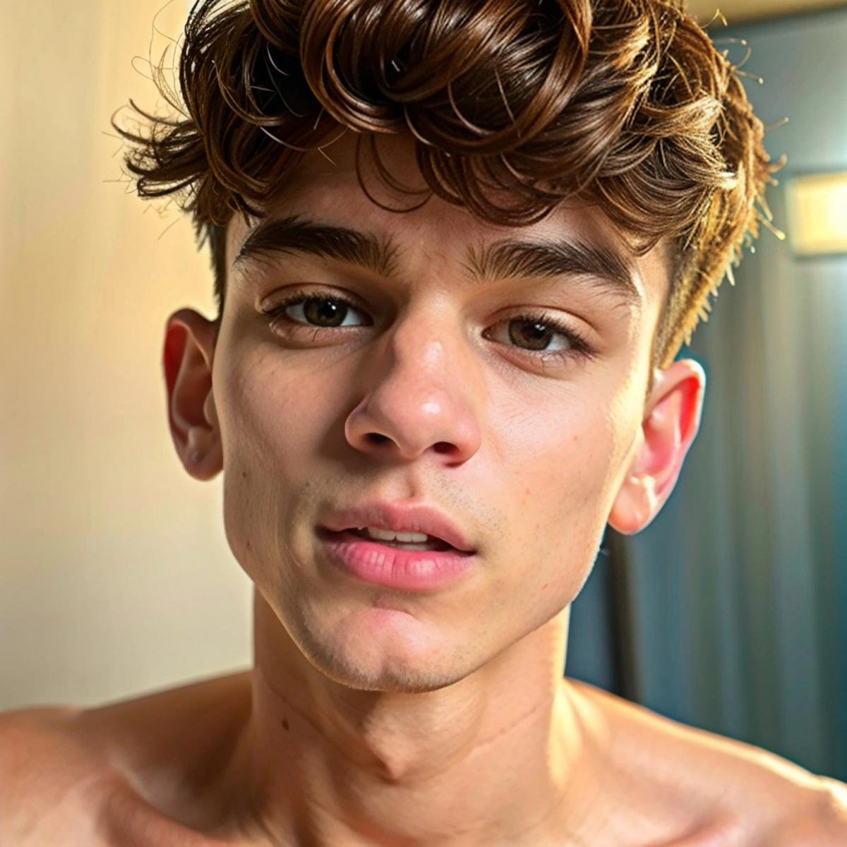 <lora:6F728B10D3:0.8> (Elias, twink), portrait, detailed face, full pouty lips, RAW, hyper detailed photorealistic, life-like, accurate, proportional, sharp focus, (accurate cinematic lighting), photorealistic detail, (selective focus:0.6)