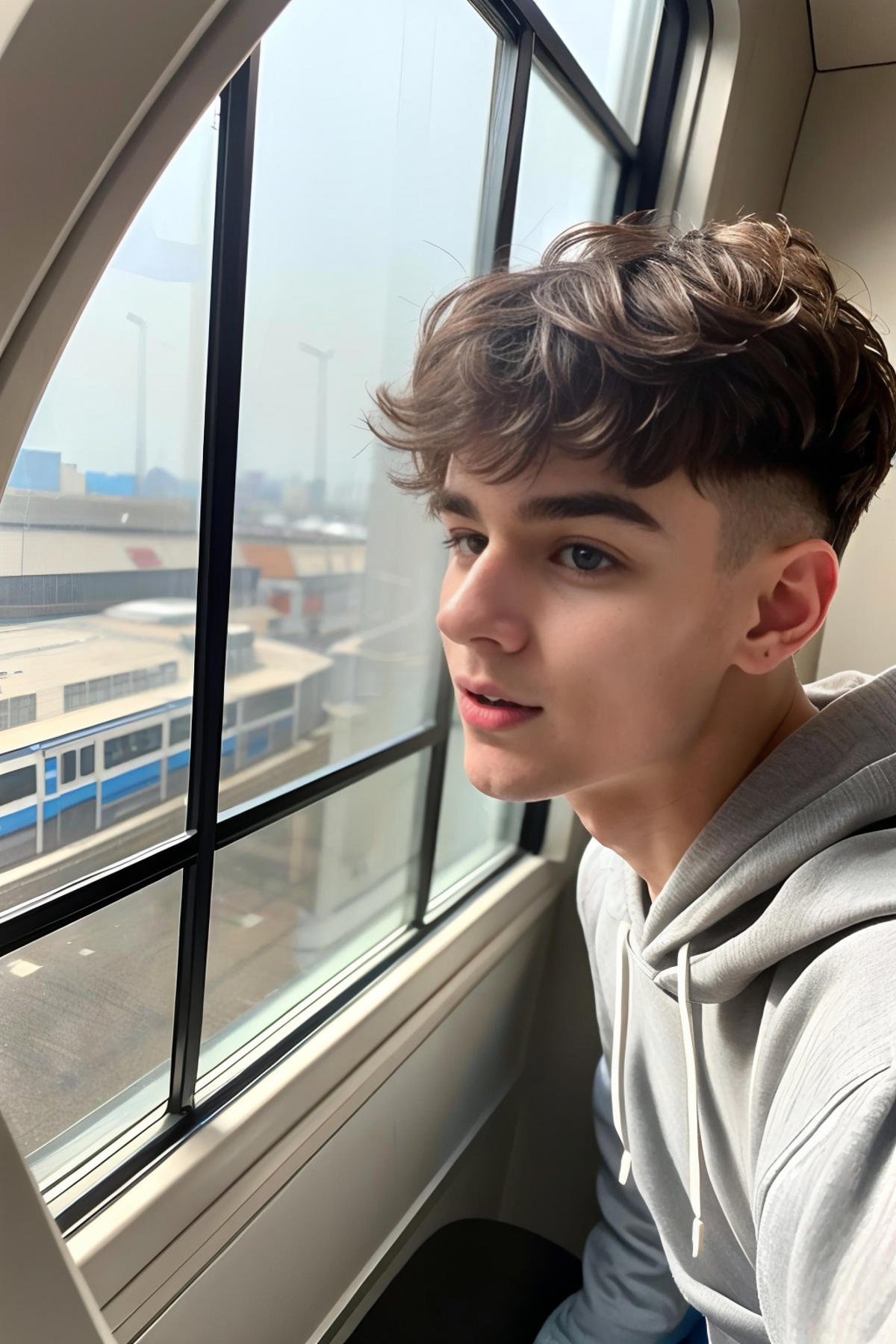 <lora:6F728B10D3:0.8> (Elias, twink), 22yo, 1boy, in a subway train car, looking out the window, twenty two years old, windswept messy hair, detailed eyes, ultra highest detailed face, handsome, jogging pants and a hoodie sweater, looking out his train window, RAW photo, dreamy soft focus, detailed photo, gorgeous, shallow depth of field, bokeh, hyper detailed photorealistic life-like accurate proportional 8k sharp focus, (selective focus:0.6)