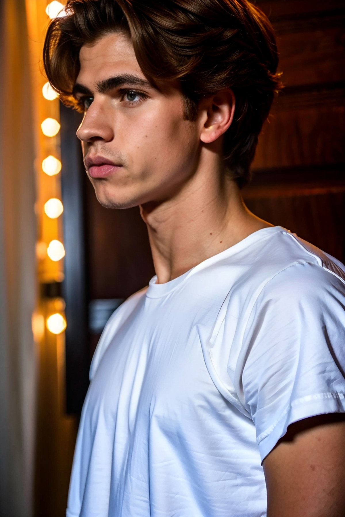 <lora:540DFEA87E:0.7> (Tanner), (1boy) Tanner, fit, twink, long parted hair, detailed eyes, profile view, full pouty lips, parted lips moody scene, upper body shot, high fashion, gay fashion, RAW photo, detailed photo, gorgeous, shallow depth of field, bokeh, (surreal:0.4), hyper detailed photorealistic life-like accurate proportional 8k sharp focus, (accurate cinematic lighting), photorealistic detail, (selective focus:0.6)