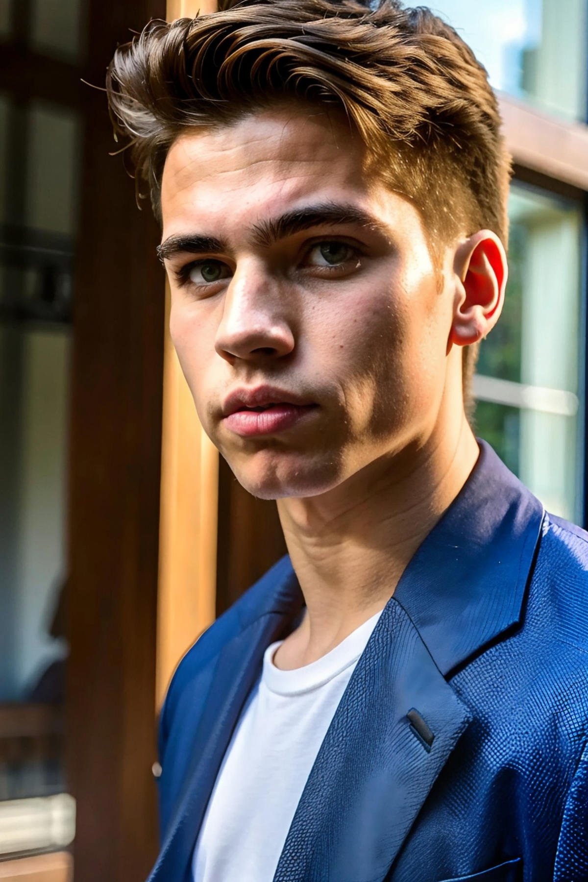 <lora:540DFEA87E:0.7> (Tanner), (1boy) Tanner, fit, twink, long parted hair, detailed eyes, profile view, 18 years old, full pouty lips, parted lips moody scene, upper body shot, high fashion, gay fashion, RAW photo, detailed photo, gorgeous, shallow depth of field, bokeh, (surreal:0.4), hyper detailed photorealistic life-like accurate proportional 8k sharp focus, (accurate cinematic lighting), photorealistic detail, (selective focus:0.6)