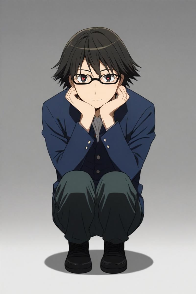 score_9, score_8_up, score_7_up, source_anime, rating_safe, intricate details, , , , 1boy, solo, male focus, <lora:shinra_kishitani_pony:0.86>, shinra_kishitani, black hair, black eyes, glasses, straight-on, full body, disneyland, dark, squatting, heart eyes, , <lora:sdxl_lightning_8step_lora:1>