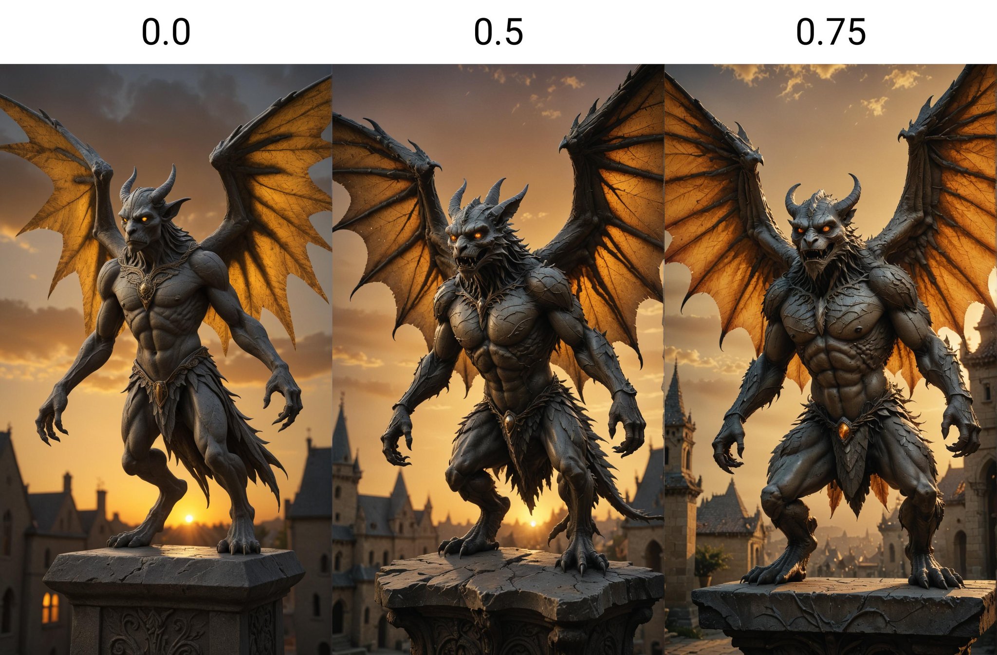 Gargoyle guardian awakening at sunset,  surrealist digital art,  stone texture by mnemic on Tensor.Art