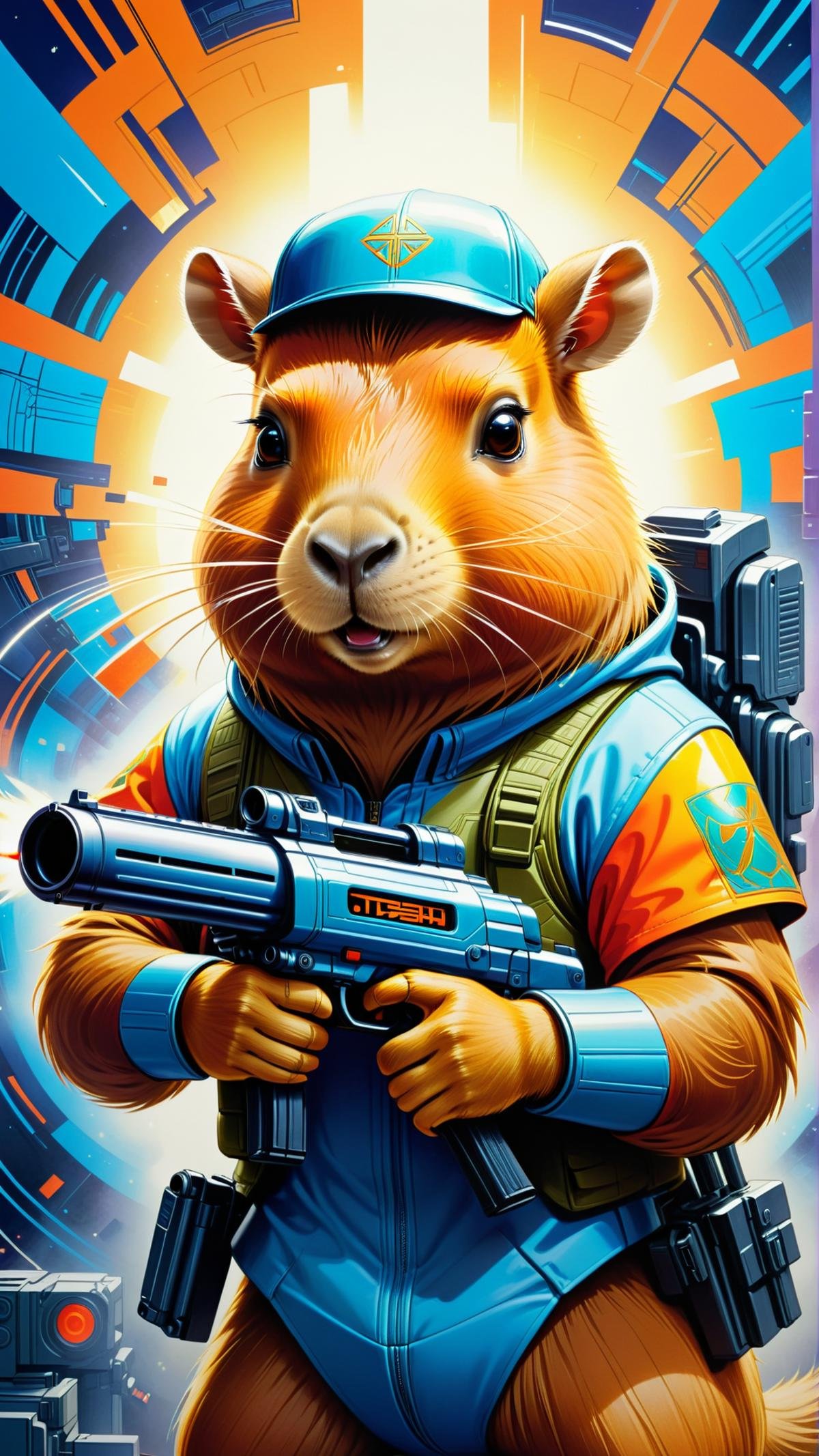 <lora:GaelicPatternStyleXL:1> GaelicPatternStyle capybara holding a blaster, very very anime!!!, fine - face, realistic shaded perfect face, fine details. anime. realistic shaded lighting poster by ilya kuvshinov katsuhiro otomo ghost - in - the - shell, magali villeneuve, artgerm, jeremy lipkin and michael garmash and rob rey