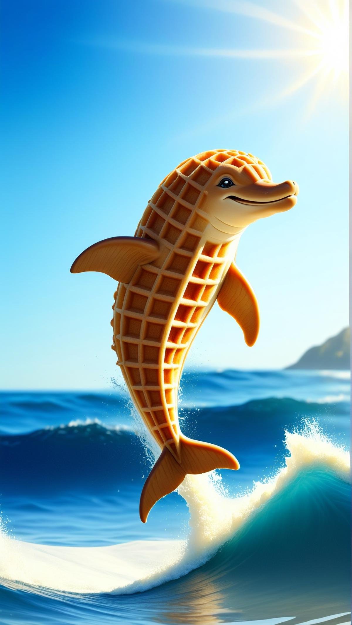 WaffleStyle a playful dolphin leaping out of glistening ocean waves,  made out of waffles by mnemic on Tensor.Art