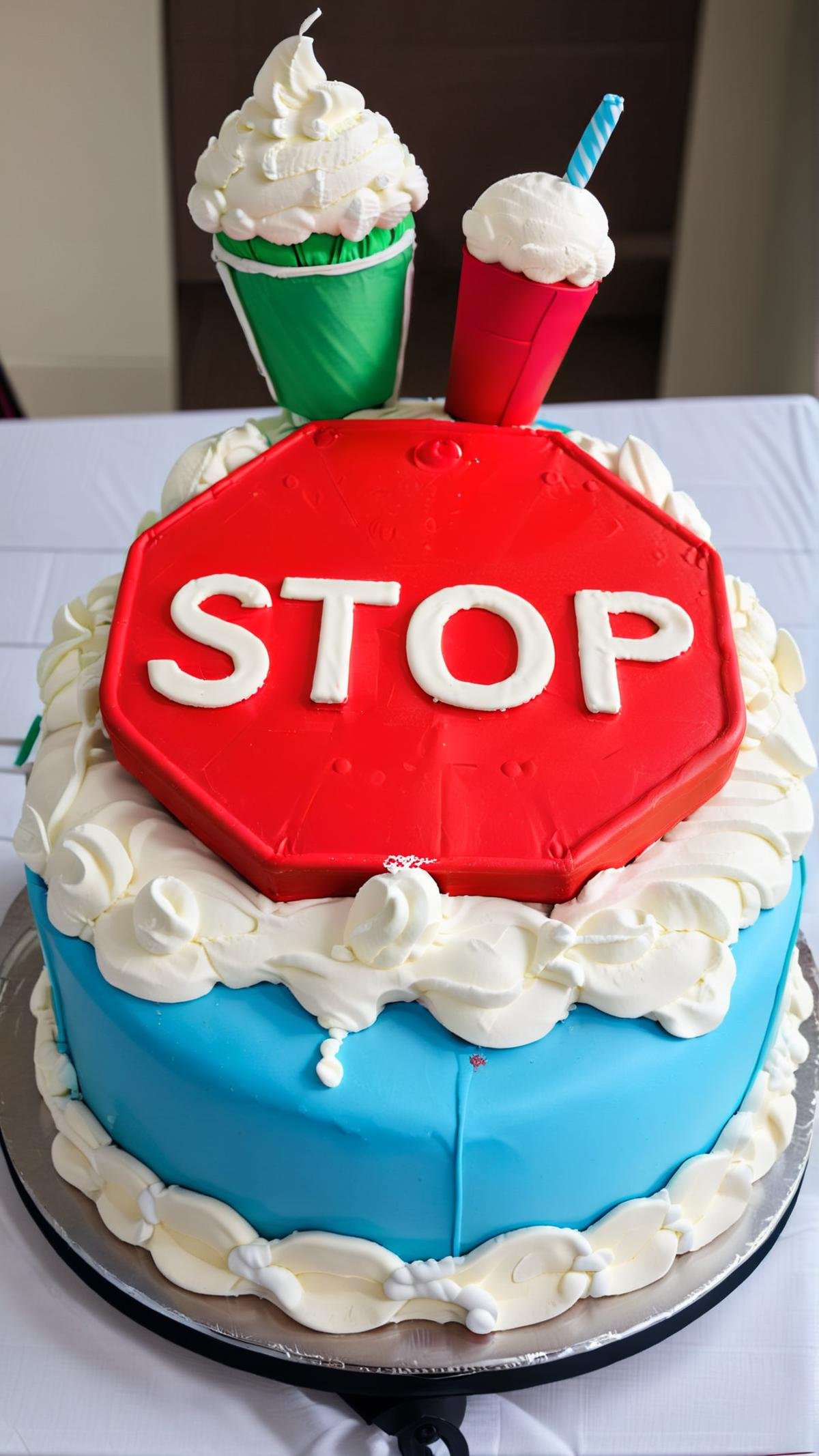 <lora:CakeStyleXL:1> CakeStyle Stop sign, custom cake, birthday cake, whipped cream on top