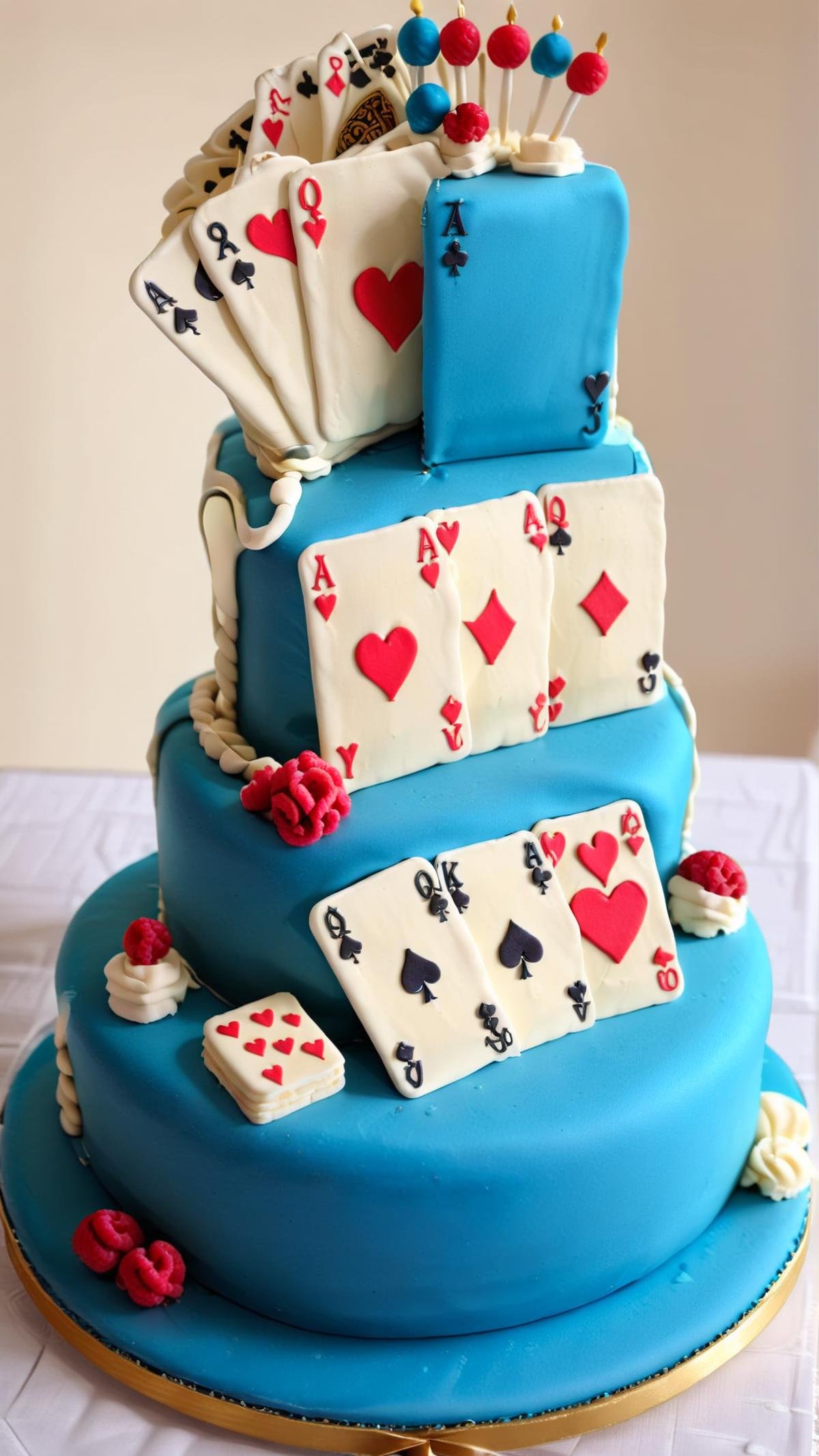 <lora:CakeStyleXL:1> CakeStyle Miniature deck of cards, custom cake, birthday cake,