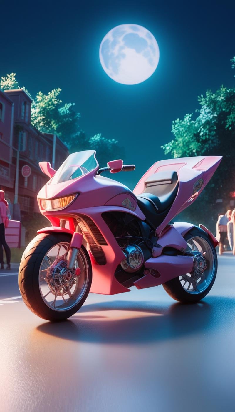 score_9, score_8_up, score_7_up, score_6_up, score_5_up, source_anime, anime style <lora:BarbieCorePony:0.85> BarbieCore a motorbike thief making an escape through the traffic-choked city streets, pink, (white:0.6) in dark moon crater, (Masterpiece:1.3) (best quality:1.2) (high quality:1.1)