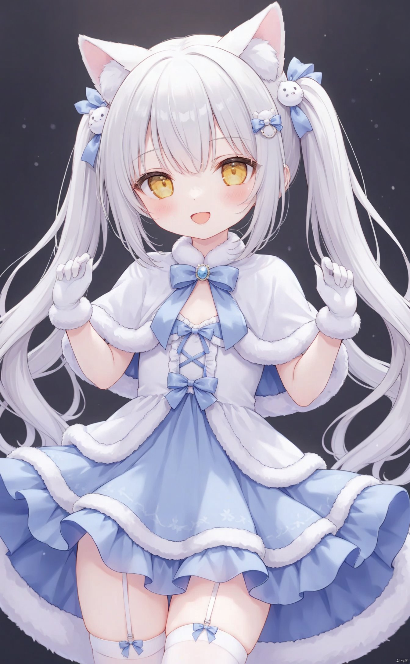  very long hair,twintails,loli,loli,loli,loli,loli,loli,loli,loli,loli,grossissementdedeuxcentsoixantepourcent_portrait,grossissementdedeuxcentsoixantepourcent_portrait,grossissementdedeuxcentsoixantepourcent_portrait,grossissementdedeuxcentsoixantepourcent_portrait,grossissementdedeuxcentsoixantepourcent_portrait,grossissementdedeuxcentsoixantepourcent_portrait,grossissementdedeuxcentsoixantepourcent_portrait,grossissementdedeuxcentsoixantepourcent_portrait,构图-yps98815-4_预览-off, 1girl, solo, thighhighs, animal_ears, long_hair, gloves, white_hair, dress, capelet, yellow_eyes, white_thighhighs, blush, garter_straps, hair_ornament, smile, open_mouth, looking_at_viewer, fur_trim, breasts