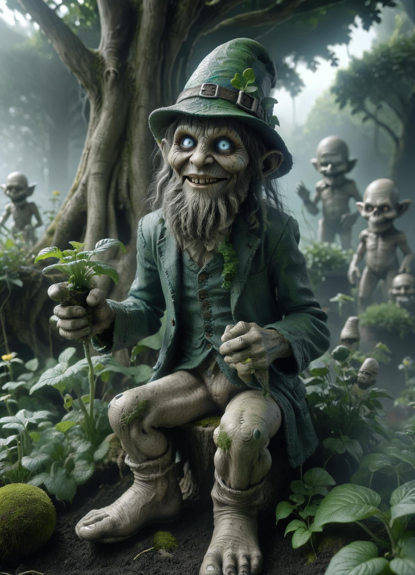 DonMV00d00XL  homunculus, leprechaun, 1 feet small, humanoid, earth-dwelling humanoid being, affinity with the earth and nature, gardening and craftsmanship, fantasy, autonomous,cylopean,customer service,halcyon,far-out  <lora:DonMV00d00XL:0.9>