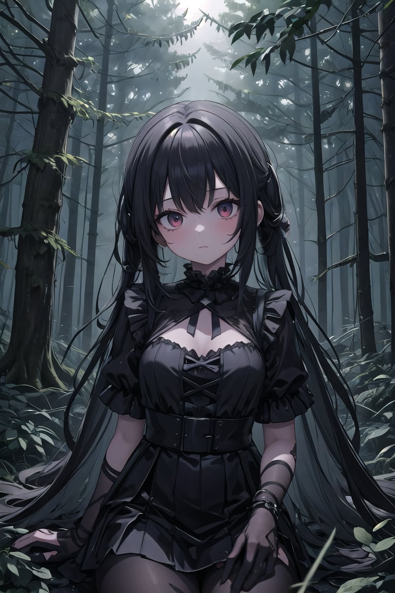 (masterpiece), 1girl, Horror  Darkness Forest