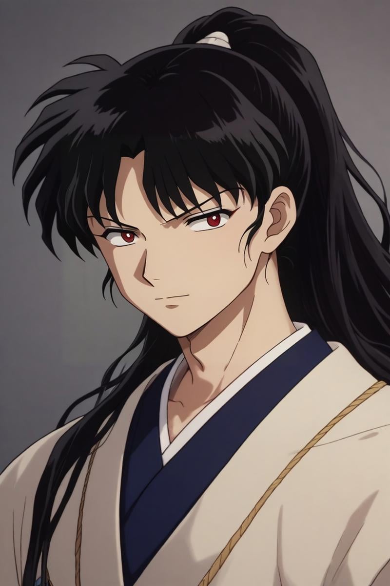 score_9, score_8_up, score_7_up, source_anime, rating_safe, , , , depth of field, 1boy, solo, male focus, <lora:naraku_inuyasha_pony:0.86>, naraku_inuyasha, black hair, red eyes, long hair, bangs, ponytail, , , <lora:sdxl_lightning_8step_lora:1>