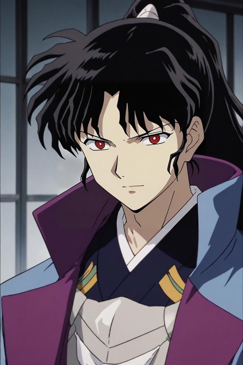 score_9, score_8_up, score_7_up, source_anime, rating_safe, , anime screencap, anime coloring, official style, , depth of field, 1boy, solo, male focus, <lora:naraku_inuyasha_pony:0.88>, naraku_inuyasha, black hair, red eyes, long hair, bangs, ponytail, , , <lora:sdxl_lightning_8step_lora:1>