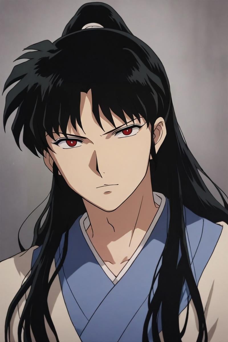 score_9, score_8_up, score_7_up, source_anime, rating_safe, intricate details, (photorealistic:0.6), , depth of field, 1boy, solo, male focus, <lora:naraku_inuyasha_pony:0.8>, naraku_inuyasha, black hair, red eyes, long hair, bangs, ponytail, , , <lora:sdxl_lightning_8step_lora:1>