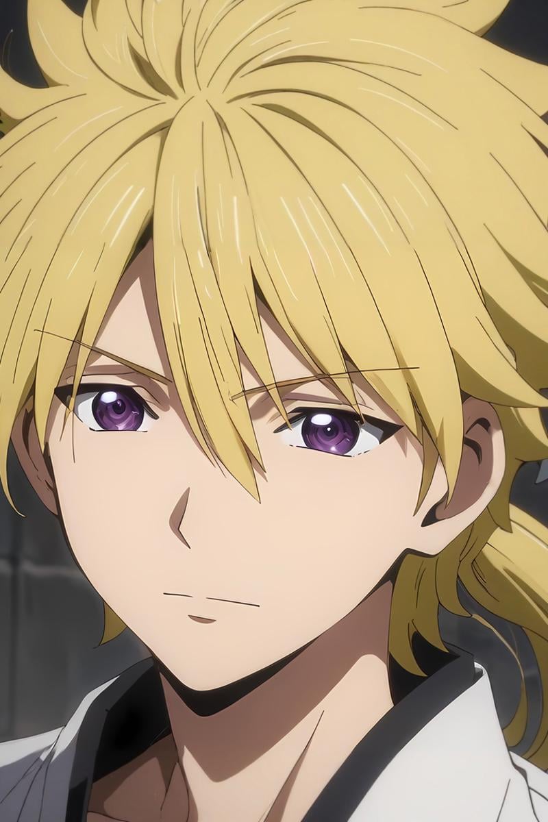 score_9, score_8_up, score_7_up, source_anime, rating_safe, , (3d:0.4), , , 1boy, solo, male focus, <lora:kojirou_kanemaki_pony:0.96>, kojirou_kanemaki, blonde hair, purple eyes, long hair, ponytail, low ponytail, hair between eyes, , , <lora:sdxl_lightning_8step_lora:1>