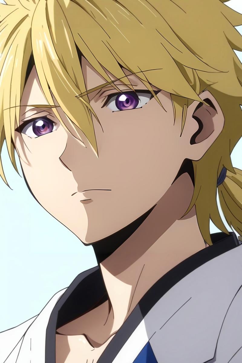 score_9, score_8_up, score_7_up, source_anime, rating_safe, , , , , 1boy, solo, male focus, <lora:kojirou_kanemaki_pony:1>, kojirou_kanemaki, blonde hair, purple eyes, long hair, ponytail, low ponytail, hair between eyes, , , <lora:sdxl_lightning_8step_lora:1>