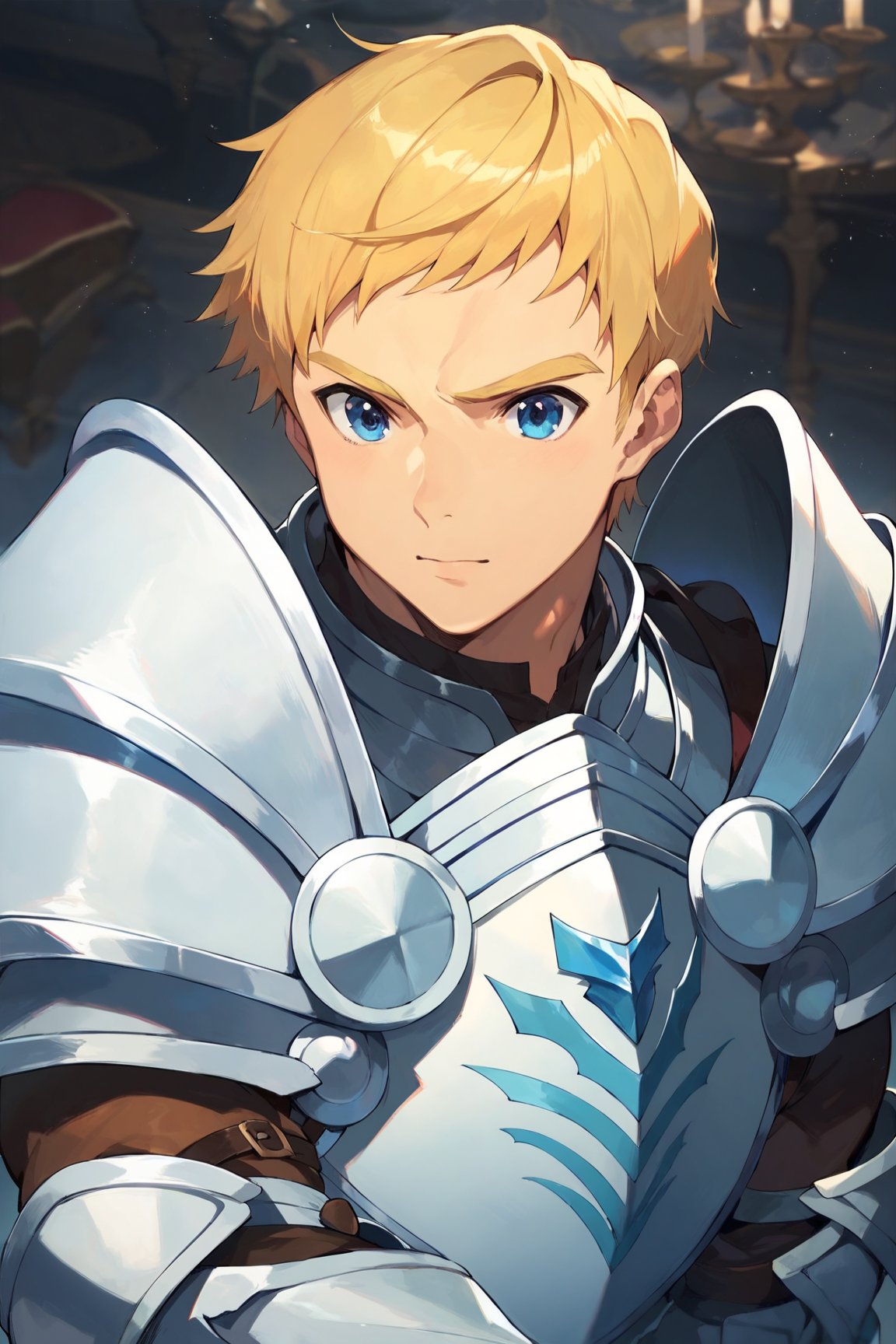 score_9, score_8_up, score_7_up, cute, masterpiece, best quality, best aesthetic, 1boy, male focus,climb, blonde hair, blue eyes, short-hair, armor,  gauntlets, shoulder armor, pauldrons, breastplate, armored boots