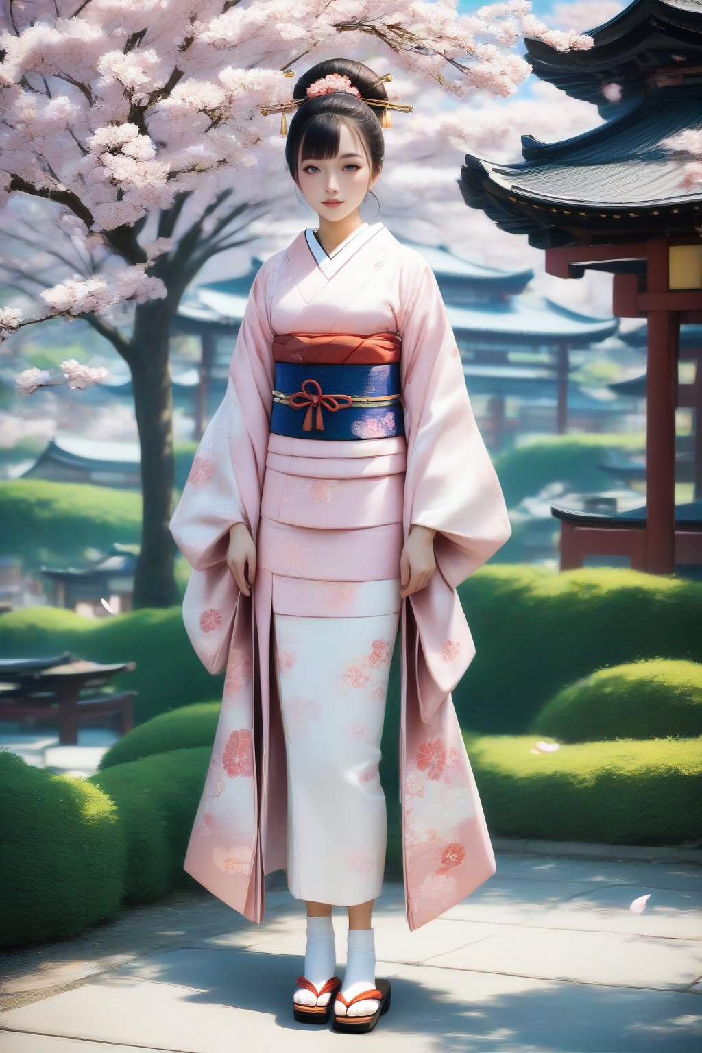 Score_9, Score_8_up, Score_7_up, Score_6_up, Score_5_up, Score_4_up, source_realistic, realistic, masterpiece, best quality, ultra-detailed, ultra high res, photorealistic, RAW photo, realistic lighting, 
BREAK
full body, 1girl, solo, kimono, traditional japanese white socks, geta, traditional japanese sandals, FuturEvoLabKimono, FuturEvoLabgirl, cherry blossom tree, 