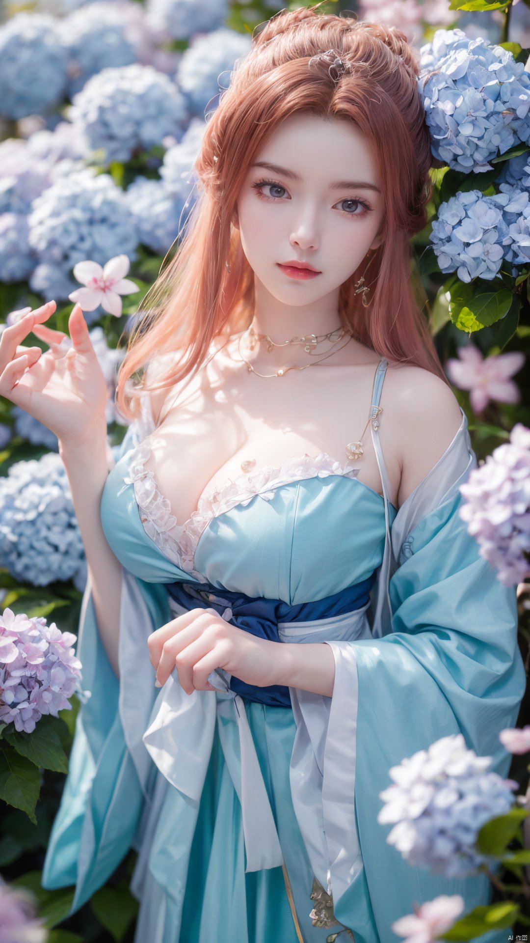 masterpiece,(best quality),upper_body,,exploring cherry blossom branches,wonderland,light blue element, sly,Xsulingyun,(big breasts:1.26), Yunxiao_Fairy,X-Hydrangea, hanfu, ty-hd,1girl