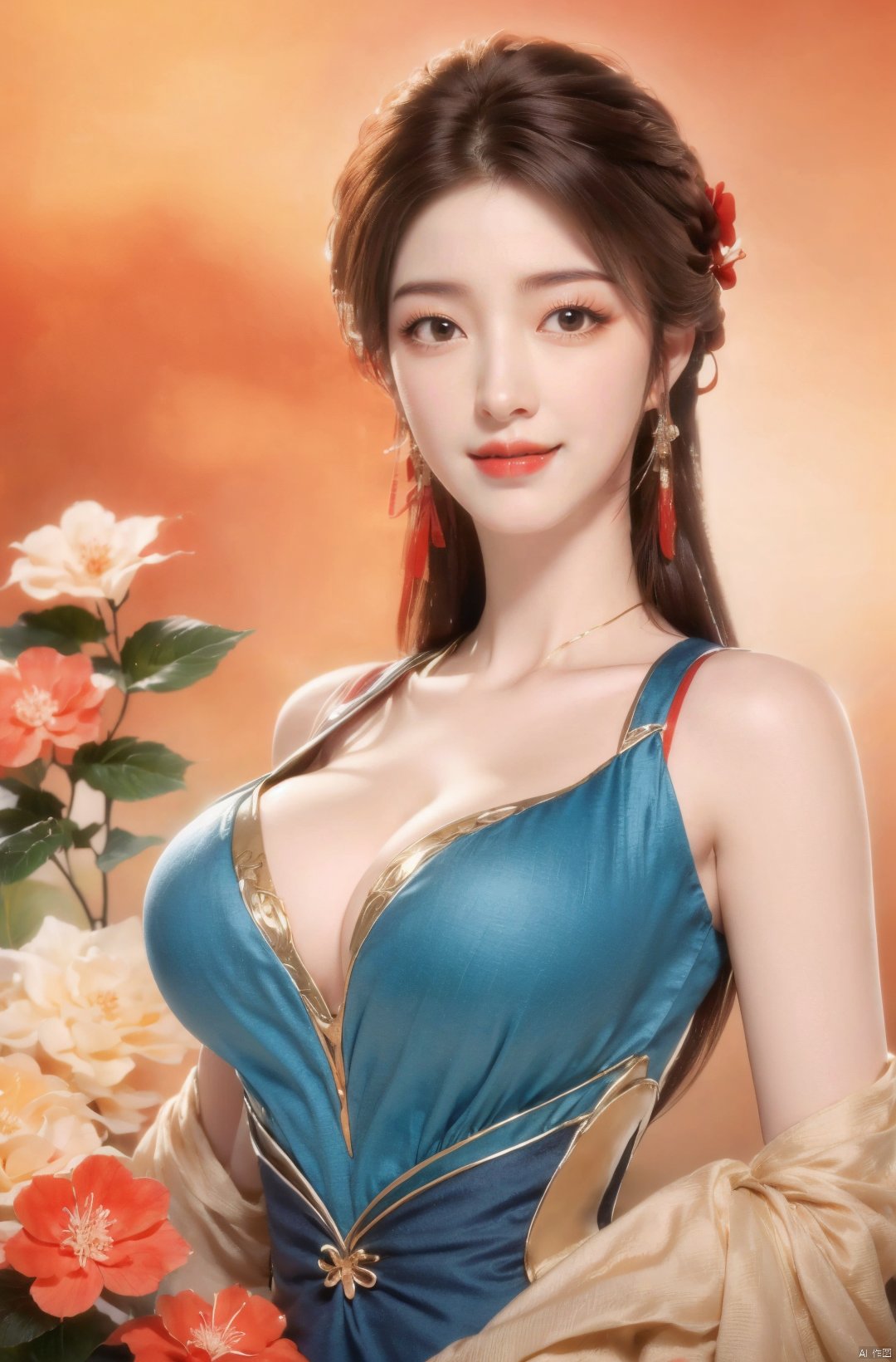  masterpiece,(best quality),cowboy shot,(good structure), dslr quality,depth of field,kind smile,looking_at_viewer,dynamic pose,xhuolinger,(big breasts:1.23),xtianqiong,xyunluo,x-hydrangea, ty-hd